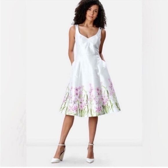 eshakti Dresses & Skirts - New Floral Vine Print Dupioni Banded Empire Dress Size: Xsmall